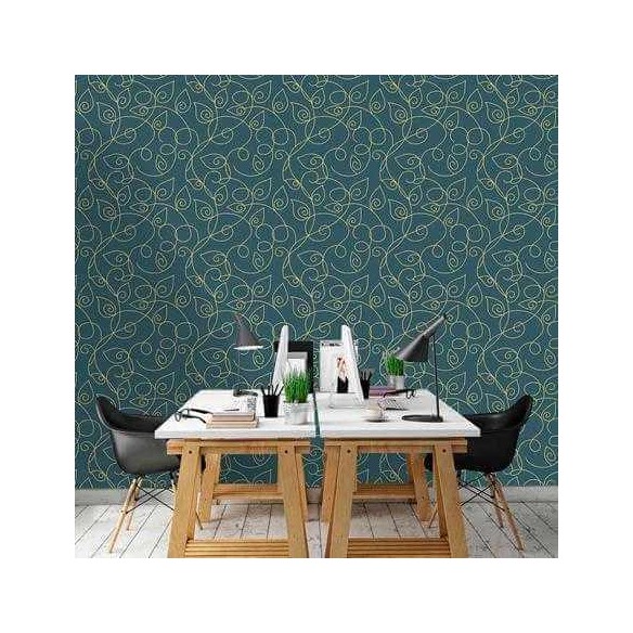 Papel de Parede Adesivo Folhas Linhas Verde 957