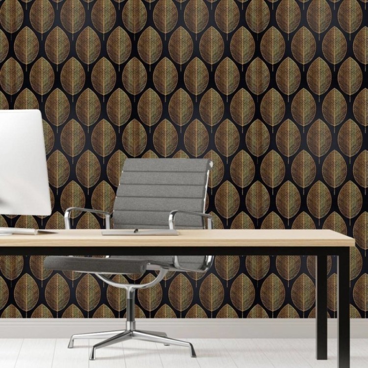 Papel de Parede Adesivo Folhas Luxury Gold N017090