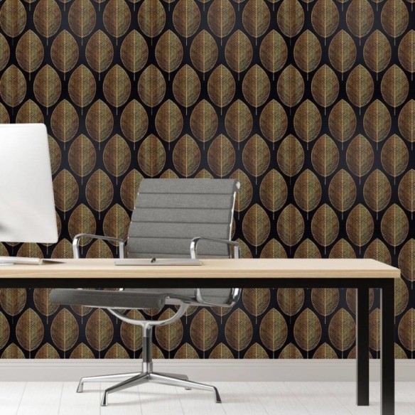 Papel de Parede Adesivo Folhas Luxury Gold N017090