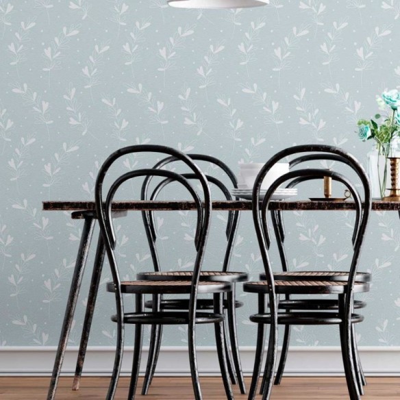 Papel de Parede Adesivo Folhas Minimalista Poá Azul N08068