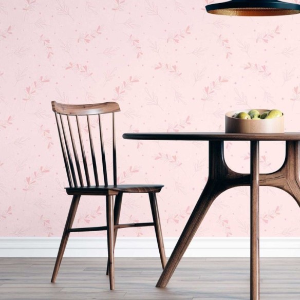 Papel de Parede Adesivo Folhas Minimalista Poá Rosa N08066