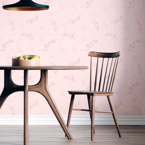 Papel de Parede Adesivo Folhas Minimalista Poá Rosa N08066