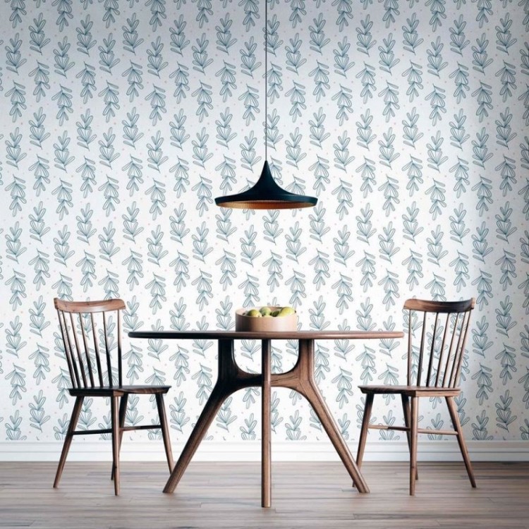 Papel de Parede Adesivo Folhas Minimalistas com...