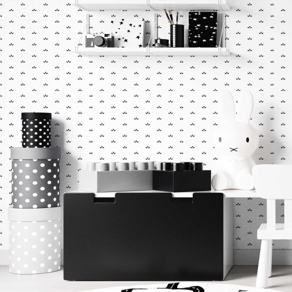 Papel de Parede Adesivo Folhas Minimalistas em Preto e Branco N07020