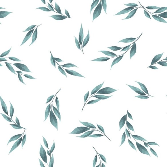 Papel de Parede Adesivo Folhas Minimalistas Verde e Branco N07106