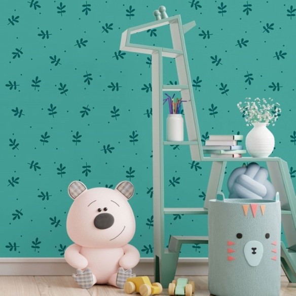 Papel de Parede Adesivo Folhas Minimalistas Verde N017020