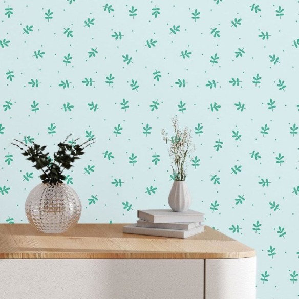 Papel de Parede Adesivo Folhas Minimalistas Verde N017021