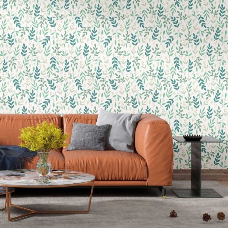 Papel de Parede Adesivo Folhas pastéis N08208