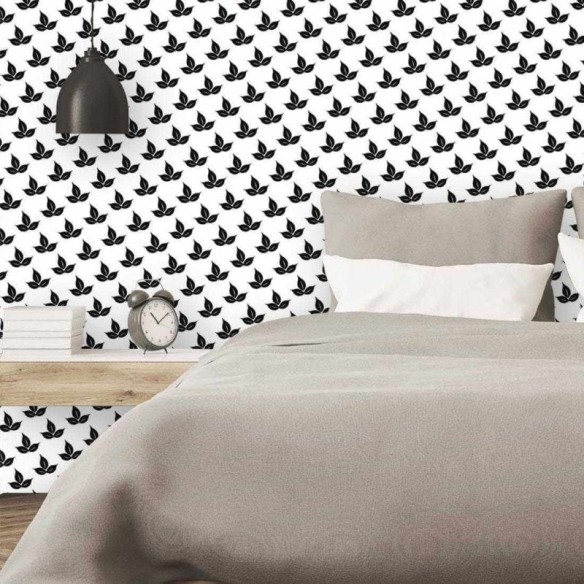 Papel de Parede Adesivo Folhas Preto e Branco 468