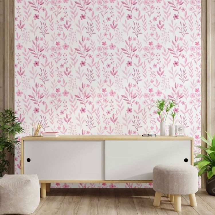 Papel de Parede Adesivo folhas rosadas N014105