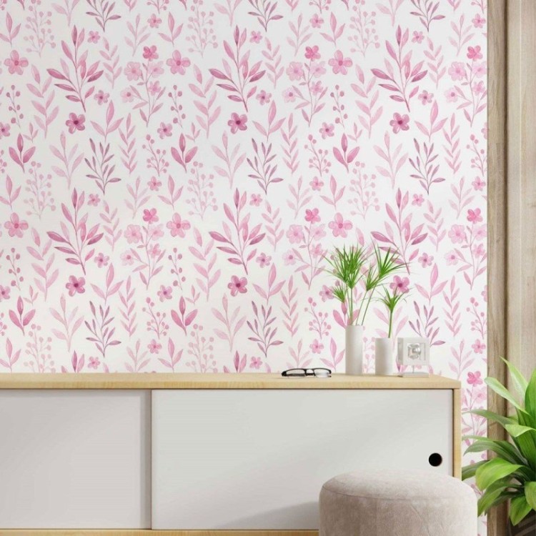 Papel de Parede Adesivo folhas rosadas N014105