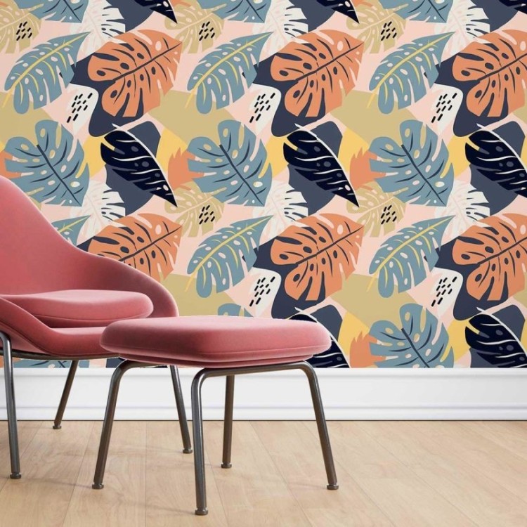 Papel de Parede Adesivo Folhas Tropicais...