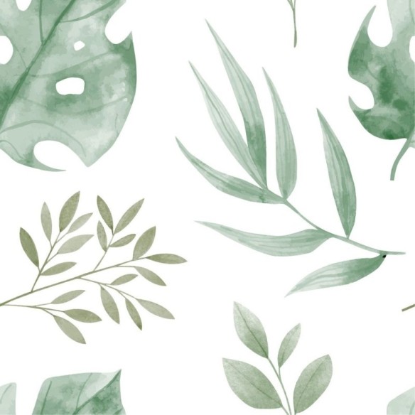 Papel de Parede Adesivo Folhas Tropicais Aquarela N019047