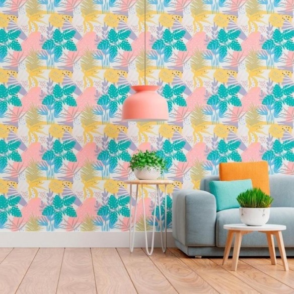Papel de Parede Adesivo Folhas Tropicais N011105
