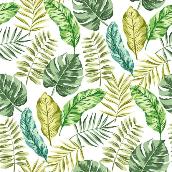 Papel de Parede Adesivo Folhas Tropicais Verde e Branco N07071