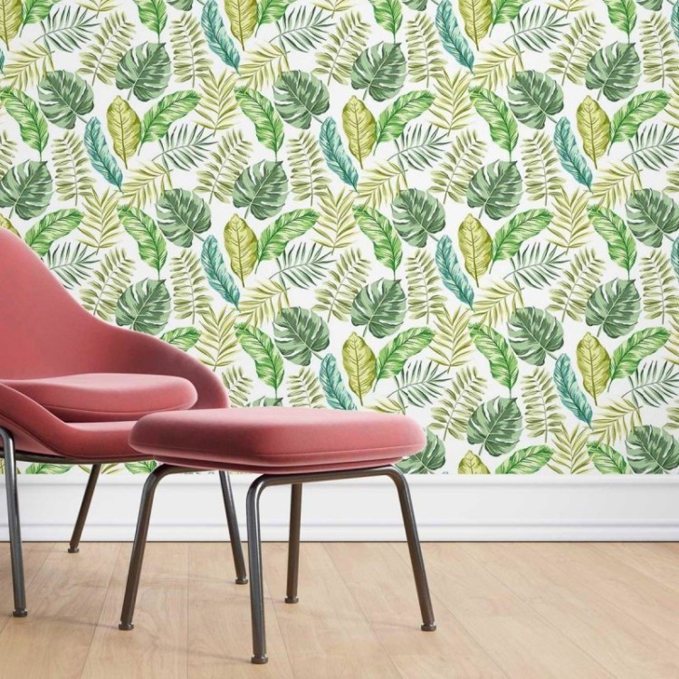 Papel de Parede Adesivo Folhas Tropicais Verde...