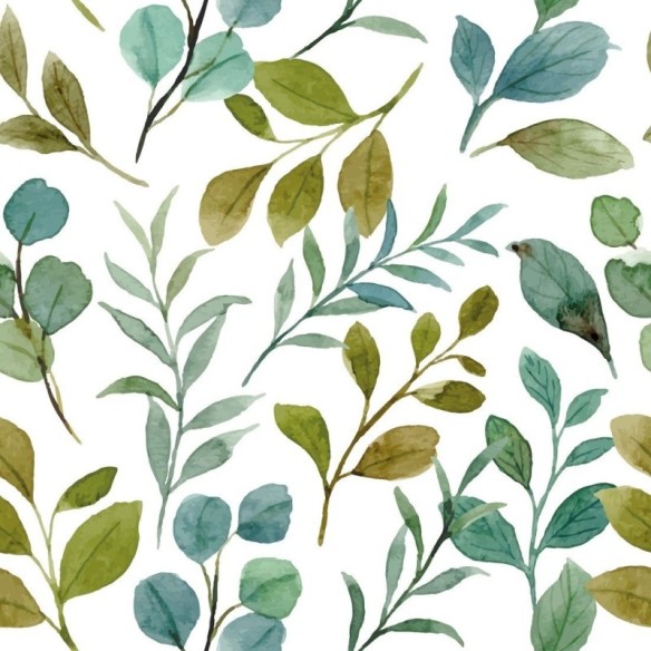 Papel de Parede Adesivo Folhas Verdes Aquarela N019040
