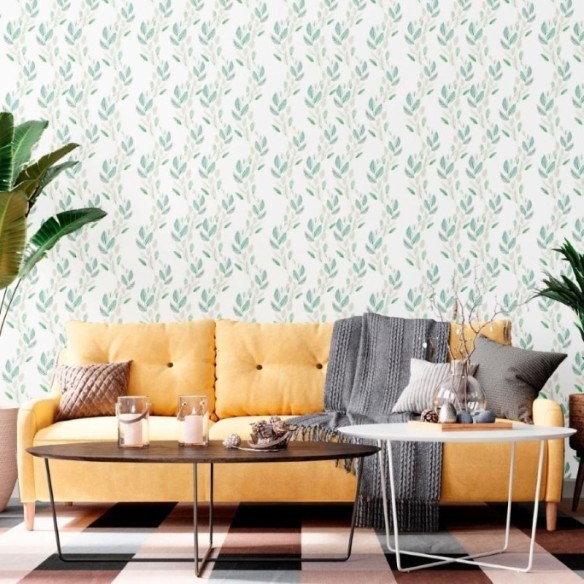 Papel de Parede Adesivo Folhas Verdes Curvas N012010