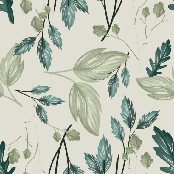 Papel de Parede Adesivo Folhas Verdes em Fundo Branco N05238