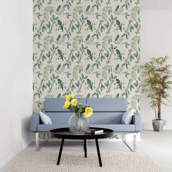 Papel de Parede Adesivo Folhas Verdes em Fundo Branco N05238