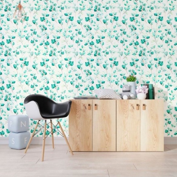 Papel de Parede Adesivo Folhas Verdes N012041