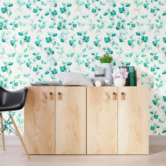 Papel de Parede Adesivo Folhas Verdes N012041