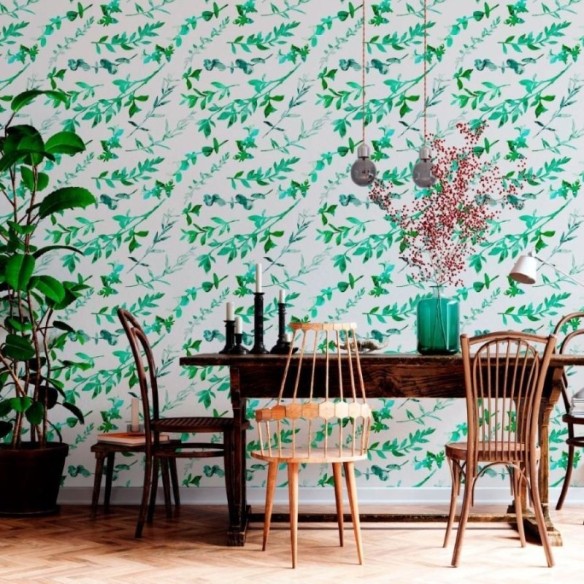 Papel de Parede Adesivo Folhas Verdes N012079