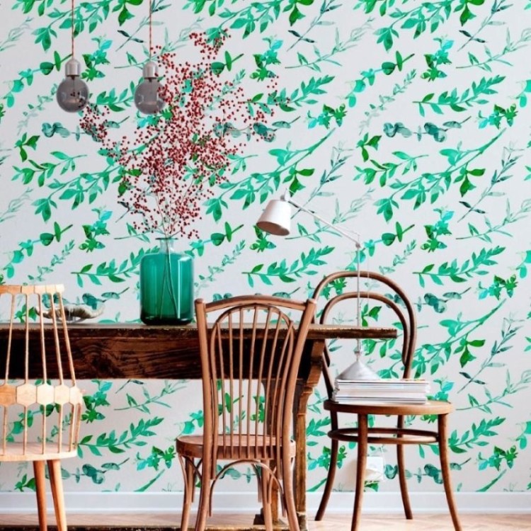 Papel de Parede Adesivo Folhas Verdes N012079