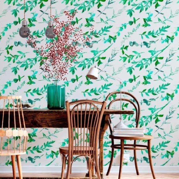 Papel de Parede Adesivo Folhas Verdes N012079