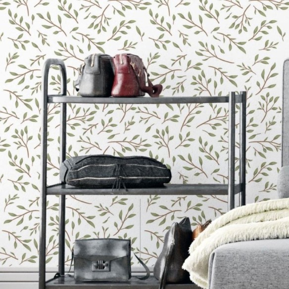 Papel de Parede Adesivo Folhas Verdes N019026