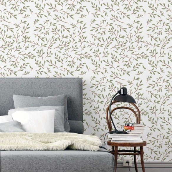 Papel de Parede Adesivo Folhas Verdes N019026