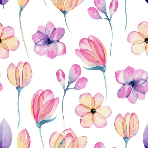 Papel de Parede Adesivo Folores Rosa e Lilás Aquarela N07032
