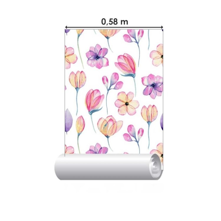 Papel de Parede Adesivo Folores Rosa e Lilás...