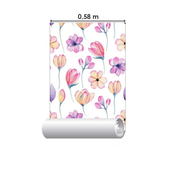 Papel de Parede Adesivo Folores Rosa e Lilás Aquarela N07032