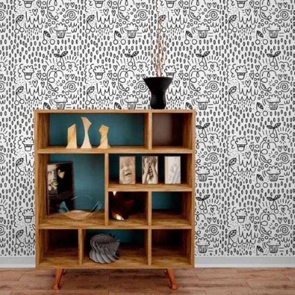 Papel de Parede Adesivo Frutas Corações Para Colorir N013249
