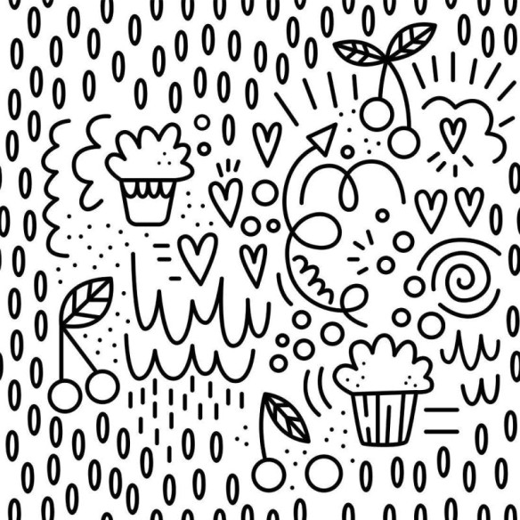 Papel de Parede Adesivo Frutas Corações Para Colorir N013249