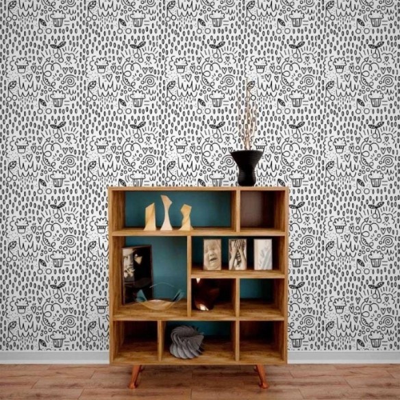 Papel de Parede Adesivo Frutas Corações Para Colorir N013249