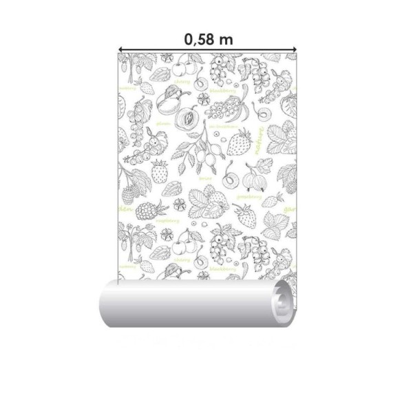 Papel de Parede Adesivo Frutas Preto e Branco N04279