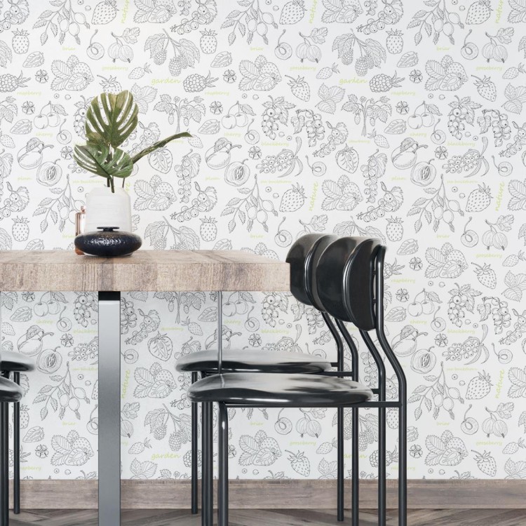 Papel de Parede Adesivo Frutas Preto e Branco...