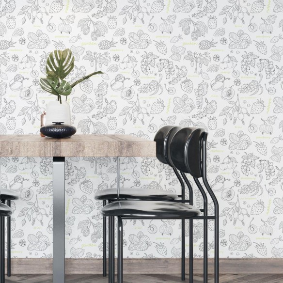 Papel de Parede Adesivo Frutas Preto e Branco N04279