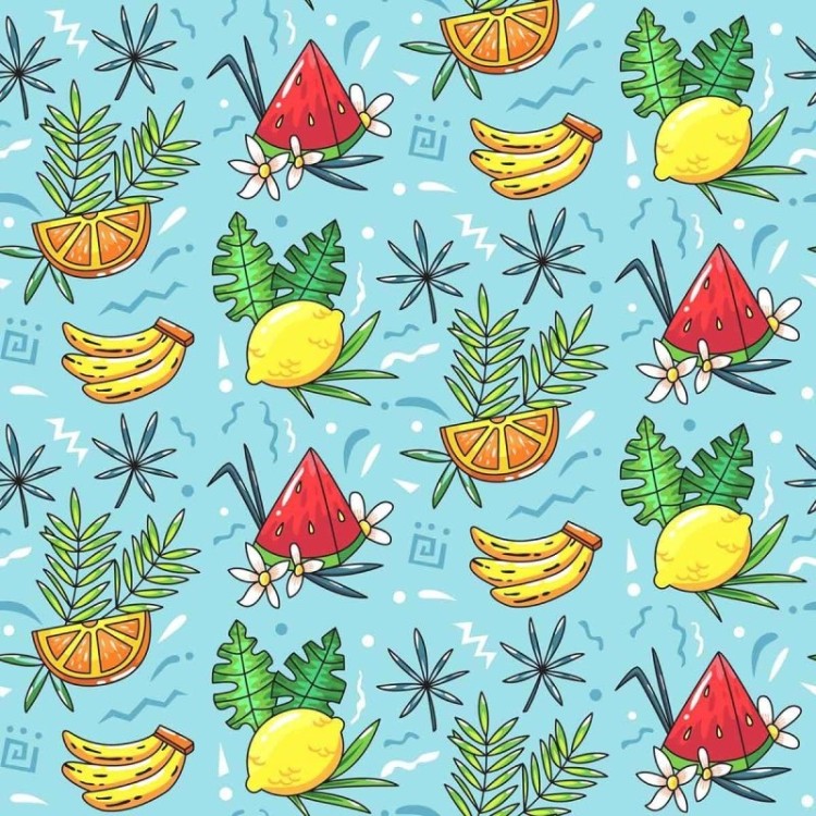Papel de Parede Adesivo Frutas Tropicais Fundo...
