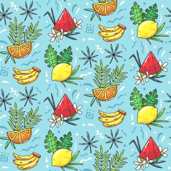 Papel de Parede Adesivo Frutas Tropicais Fundo Azul N07033