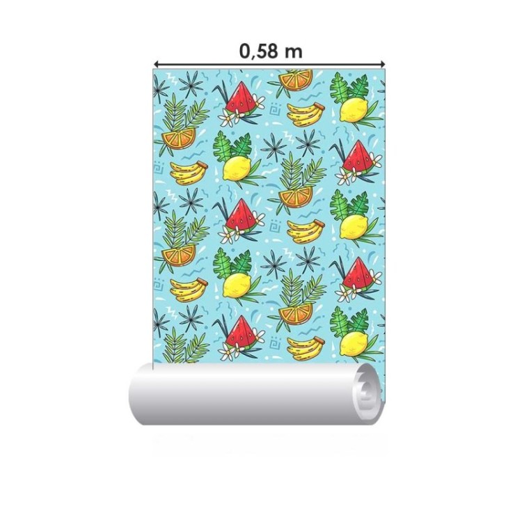 Papel de Parede Adesivo Frutas Tropicais Fundo...