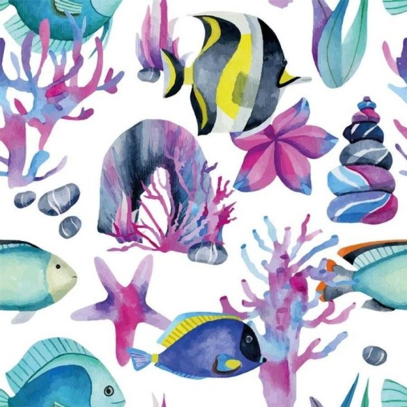 Papel de Parede Adesivo Fundo do Mar em Aquarela N06002
