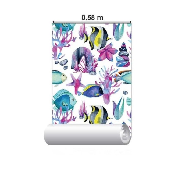 Papel de Parede Adesivo Fundo do Mar em Aquarela N06002