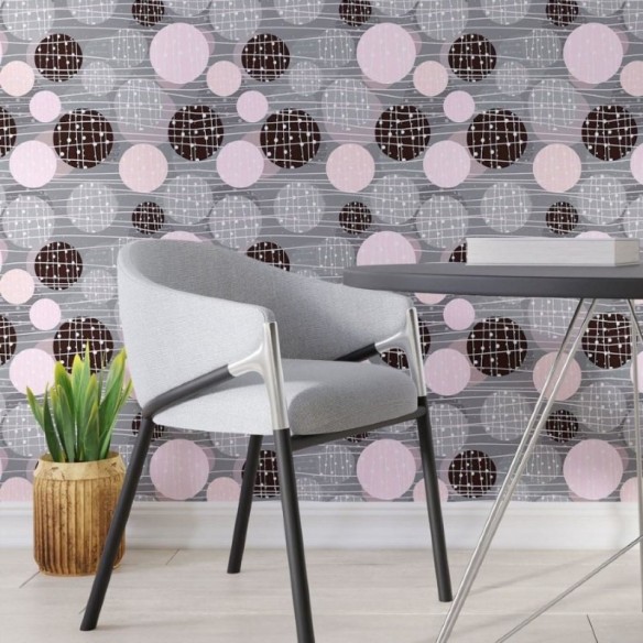 Papel de Parede Adesivo Abstrato Bolinhas e Traços N013004