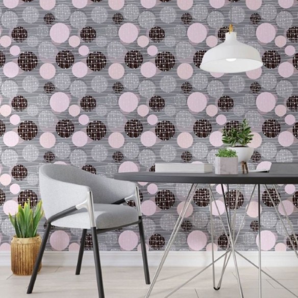 Papel de Parede Adesivo Abstrato Bolinhas e Traços N013004