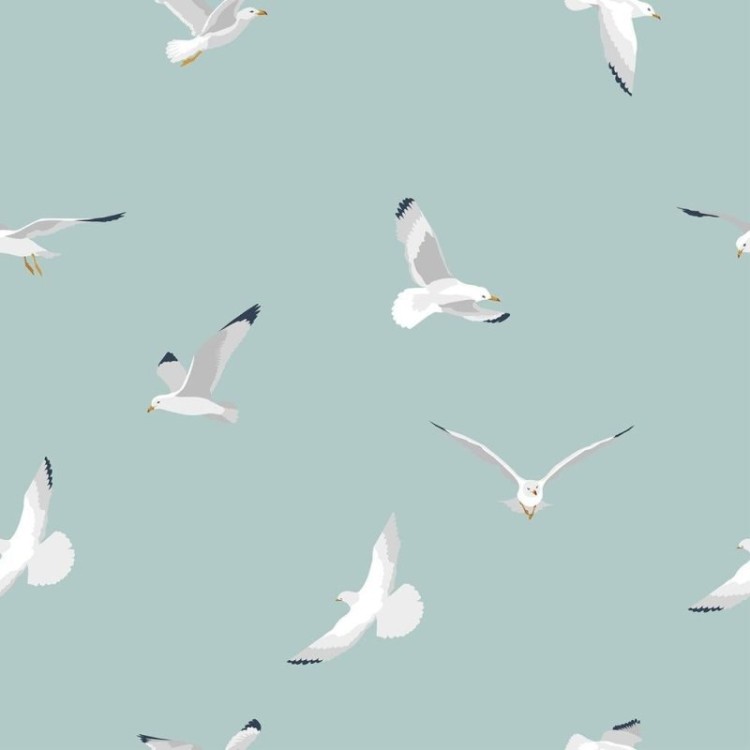 Papel de Parede Adesivo Gaivotas em Fundo Azul...