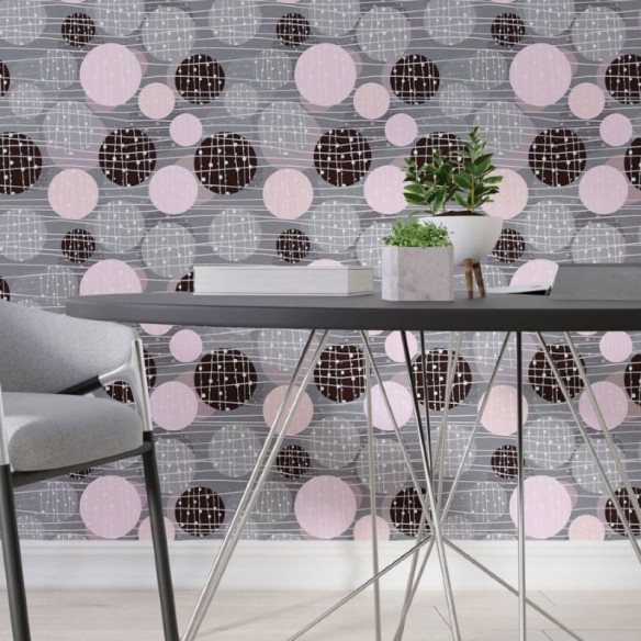Papel de Parede Adesivo Abstrato Bolinhas e Traços N013004