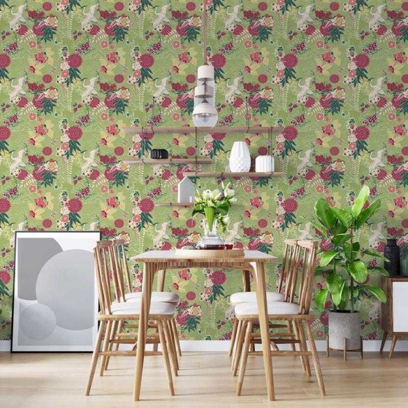 Papel de Parede Adesivo Garça e Flores Japonês N05091